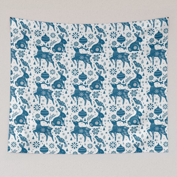 Item preview, Nordic Christmas 2 / Blue Deer & Rabbit on White designed and sold by creativebakergb.