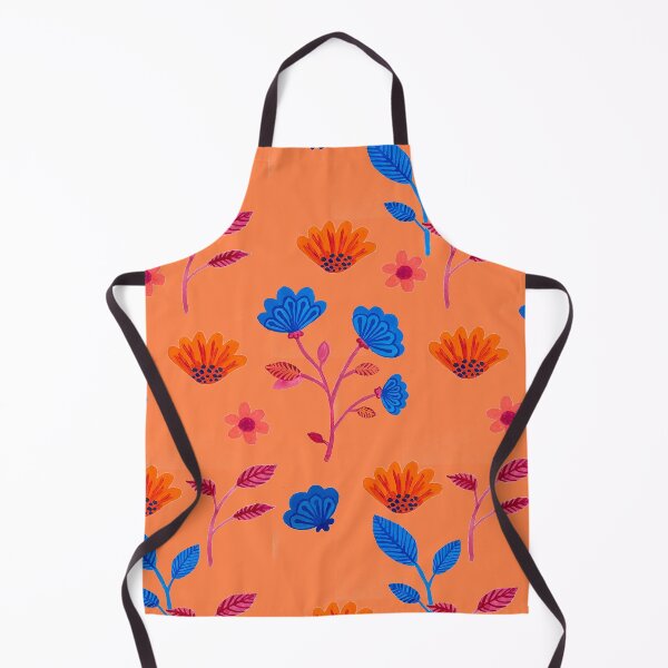 Item preview, Bue and orange floral gouche printed patttern designed and sold by Stuckinadream.