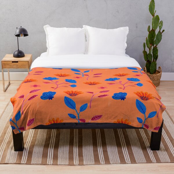 Artikelvorschau, Gedrucktes Muster in Blau und Orange mit floralem Gouche entworfen und verkauft von Stuckinadream.