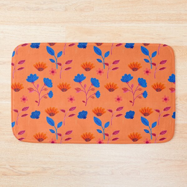 Item preview, Bue and orange floral gouche printed patttern designed and sold by Stuckinadream.