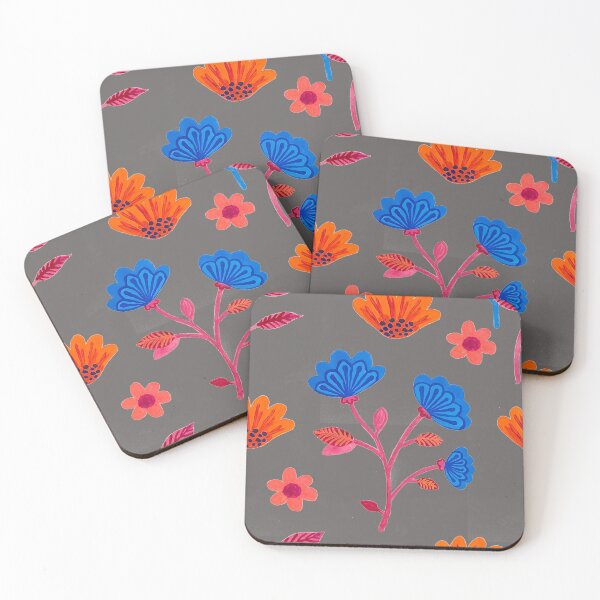 Item preview, Copy of Bue and orange floral gouche printed patttern designed and sold by Stuckinadream.