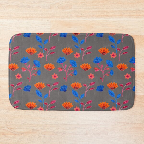 Item preview, Copy of Bue and orange floral gouche printed patttern designed and sold by Stuckinadream.