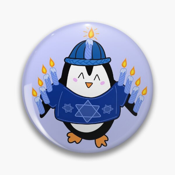 Item preview, Cute Hanukkah Penguin Cartoon Dressed as a Menorah with a Blue Sweater and Hat on a Periwinkle Backdrop, made by EndlessEmporium designed and sold by EndlessEmporium.