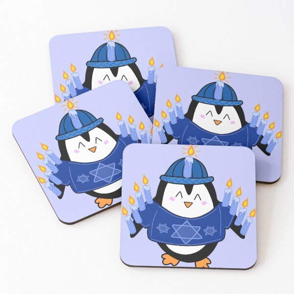 Item preview, Cute Hanukkah Penguin Cartoon Dressed as a Menorah with a Blue Sweater and Hat on a Periwinkle Backdrop, made by EndlessEmporium designed and sold by EndlessEmporium.