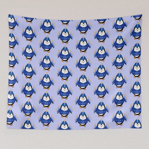 Item preview, Cute Hanukkah Penguin Cartoon Dressed as a Menorah with a Blue Sweater and Hat on a Periwinkle Backdrop, made by EndlessEmporium designed and sold by EndlessEmporium.