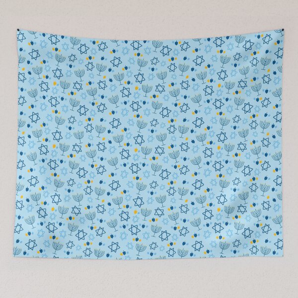Item preview, Hanukkah Stars, Menorahs, and Dreidels Doodle Pattern on a Light Blue Background, made by EndlessEmporium designed and sold by EndlessEmporium.