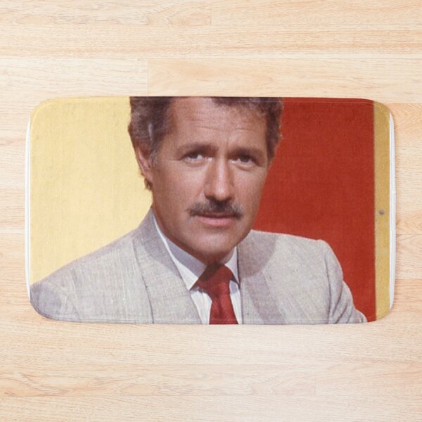 Artikelvorschau, Alex Trebek mit Schnurrbart 1988 Farbfoto entworfen und verkauft von gameshowfan2001.