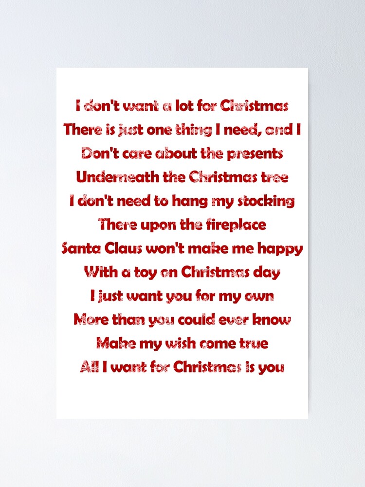 Mariah Carey All I Want For Christmas Is You Lyrics Poster By Laura Downing Redbubble