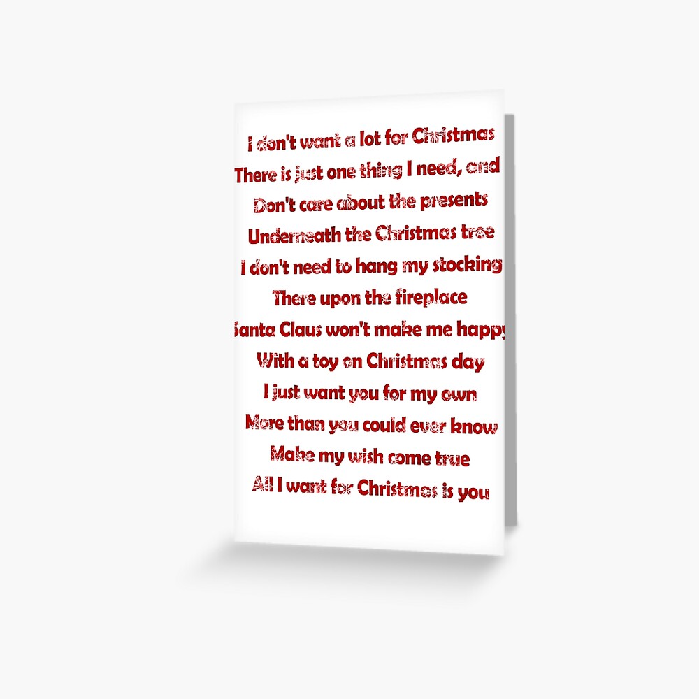 Mariah Carey All I Want For Christmas Is You Lyrics Greeting Card By Laura Downing Redbubble