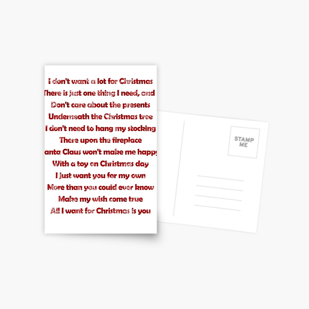 Mariah Carey All I Want For Christmas Is You Lyrics Postcard By Laura Downing Redbubble