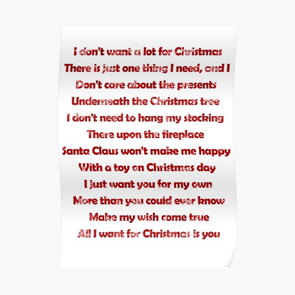 Mariah Carey All I Want For Christmas Is You Lyrics Poster By Laura Downing Redbubble