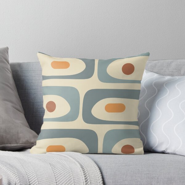 Aperçu de l'œuvre Motif abstrait minimaliste de piquet moderne du milieu du siècle en crème ardoise bleu orange rouille créée et vendue par kierkegaard.