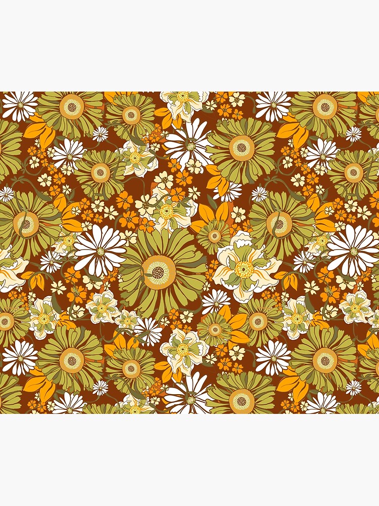 Discover 70s Retro Vintage Flower Power pattern boho, orange, brown, Duvet Cover
