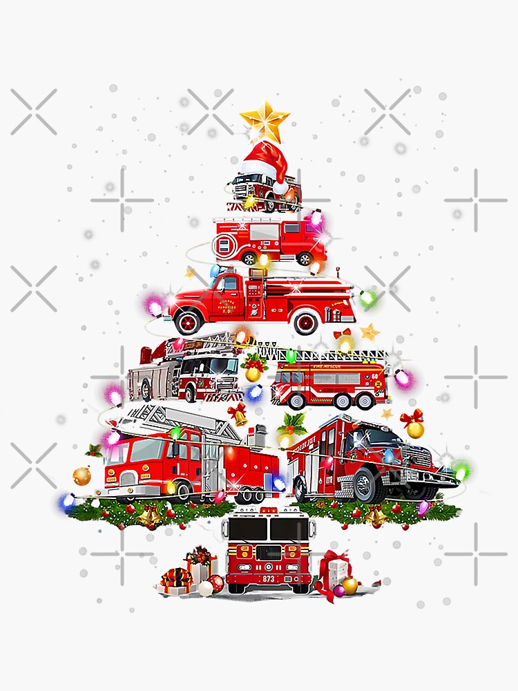 “Firefighter Christmas Tree Fire Truck Xmas Fireman Red Retro” Sticker