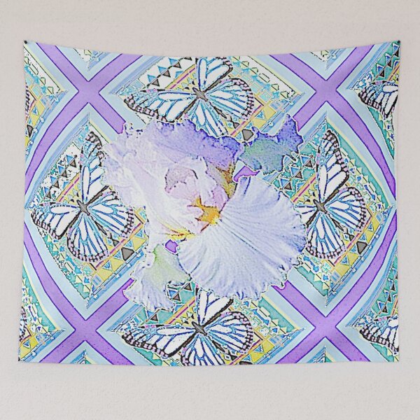 Item preview, SOFT WHITE GARDEN IRIS FLOWER ABSTRACT BUTTERFLY PATTERN ART designed and sold by sharlesart.