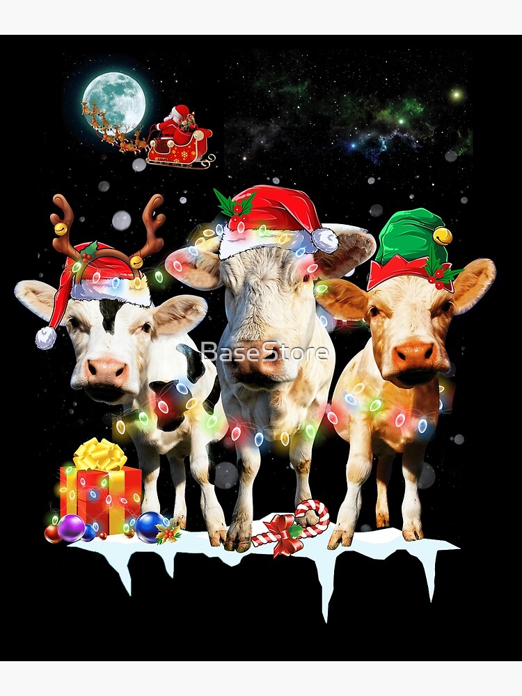 "Cow Christmas Lights Ornaments Cow Lovers Farmers" Poster for Sale by BaseStore Redbubble