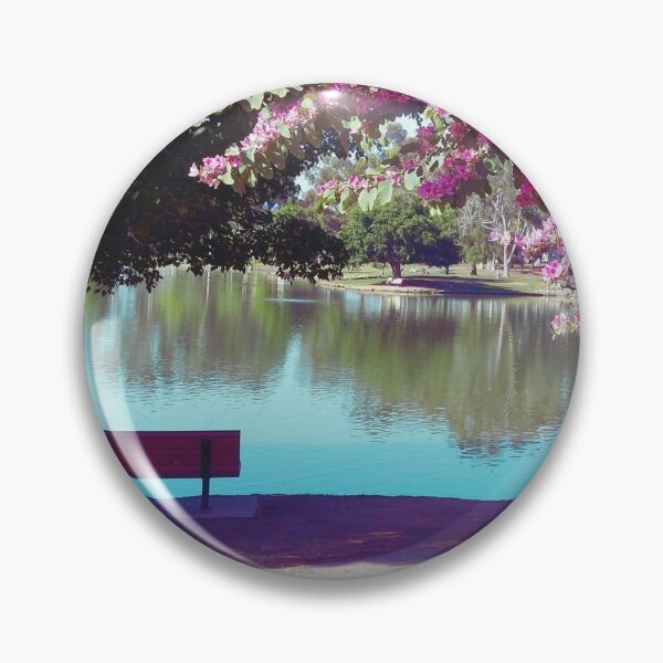 Item preview, Peaceful Bench Under Pink Tree designed and sold by ColorfulPrints.