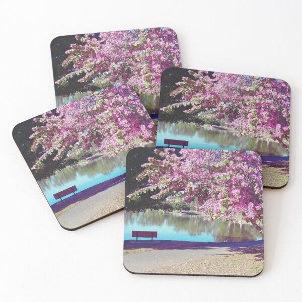 Item preview, Peaceful Bench Under Pink Tree designed and sold by ColorfulPrints.