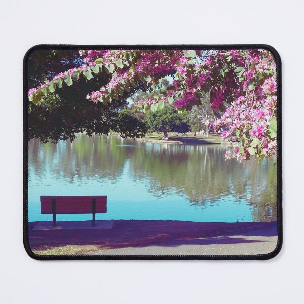 Item preview, Peaceful Bench Under Pink Tree designed and sold by ColorfulPrints.