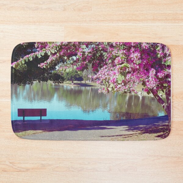 Item preview, Peaceful Bench Under Pink Tree designed and sold by ColorfulPrints.