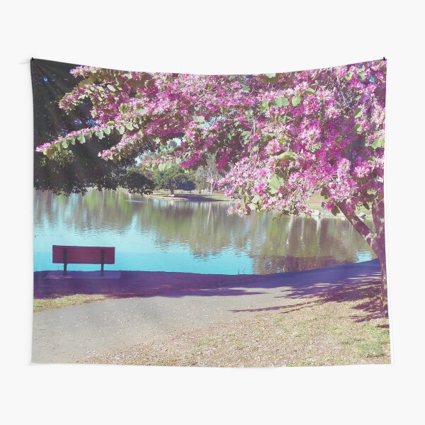 Item preview, Peaceful Bench Under Pink Tree designed and sold by ColorfulPrints.