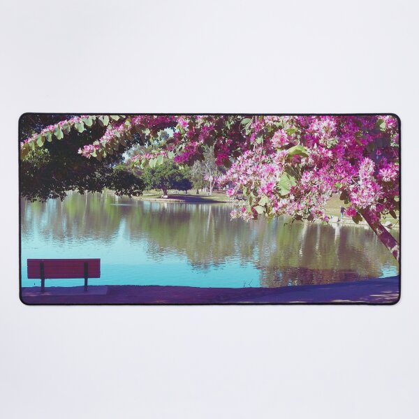 Item preview, Peaceful Bench Under Pink Tree designed and sold by ColorfulPrints.