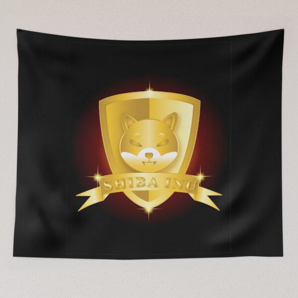 Item preview, Shiba inu crypto currency logo with golden shield, wings and starlights designed and sold by ZieProject.
