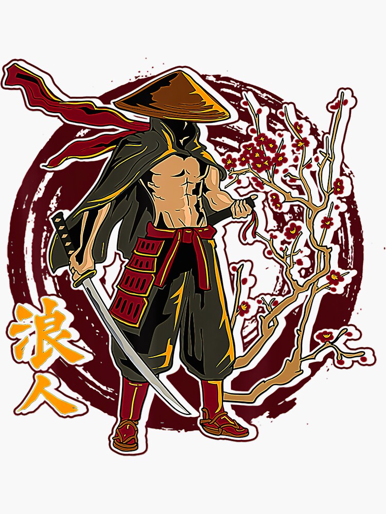 "Straw Hat Ronin Retro Vintage Japanese ArtArtwork Samurai " Sticker by