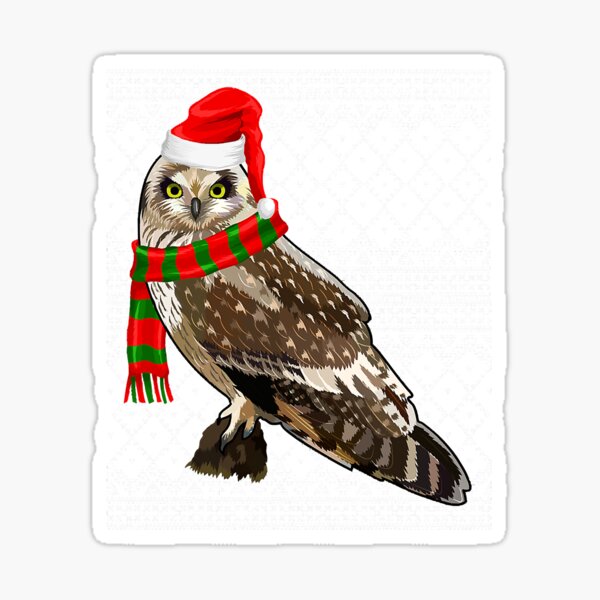 Xmas Bird Santa Hat Shorteared Owl Sticker
