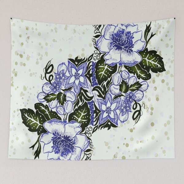 Item preview, Modern Navy Gold Flowers Wall Paper designed and sold by kkimg911.