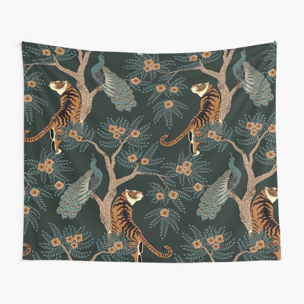 Item preview, Vintage tiger and peacock in the jungle designed and sold by Love-arttt.