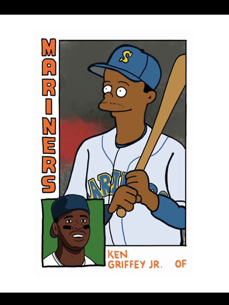 The Bat - Ken Griffey Jr. Simpsons Parody Baseball Card Tee Homer at Light Blue T-Shirt