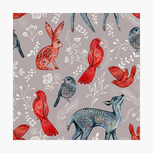 Item preview, Nature Pattern Rabbits And Baby Deer woodland pattern  designed and sold by PurpleJelly.