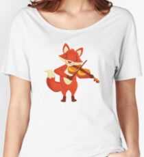 Camiseta ancha para mujer Zorro gracioso tocando música con el violín