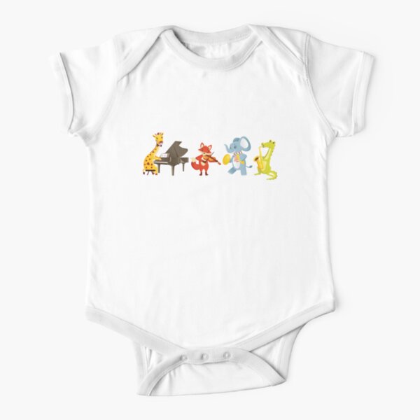 Animal band playing music Short Sleeve Baby One-Piece