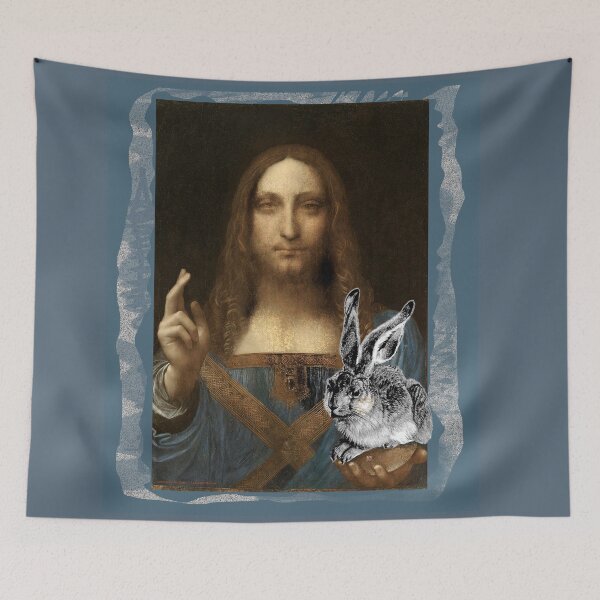 Item preview, Easter Softness - Leonardo Da Vinci's Salvator Mundi and Durer's Rabbit (Pop Art by ACCI) designed and sold by VanyssaGraphics.