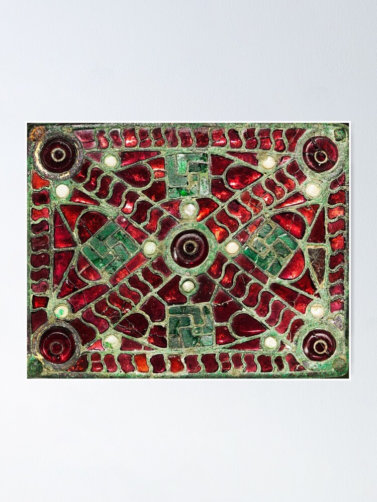 VISIGOTHIC BRONZE BELT BUCKLE WITH RED GREEN MOTHER OF PEARLS