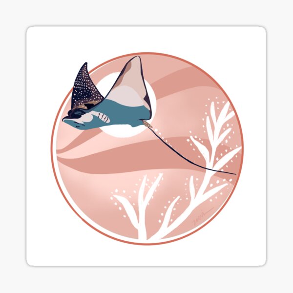 Spotted Eagle Ray Coral Fish Digital Illustration Sticker