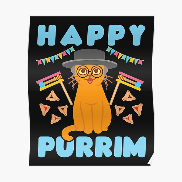 Happy Purim Cat Jewish Holiday Hamantash Poster