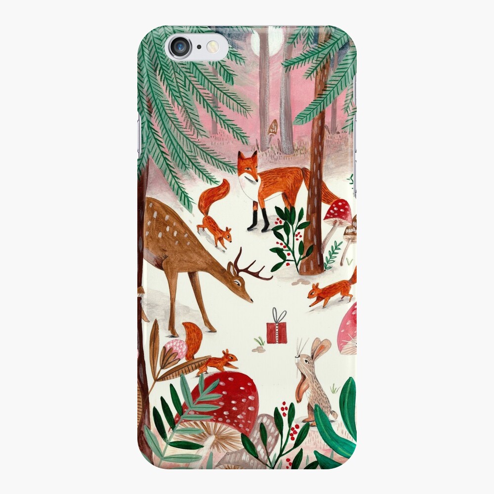 Whimsical woodland animals forest in the snow iPhone Case