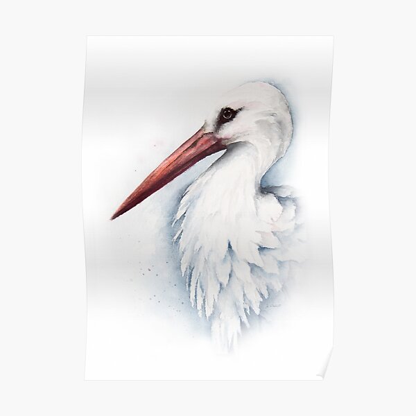 Bird watercolor white stork - hand painted - art print - photo mug - phone case Samsung Galaxy phone case Poster