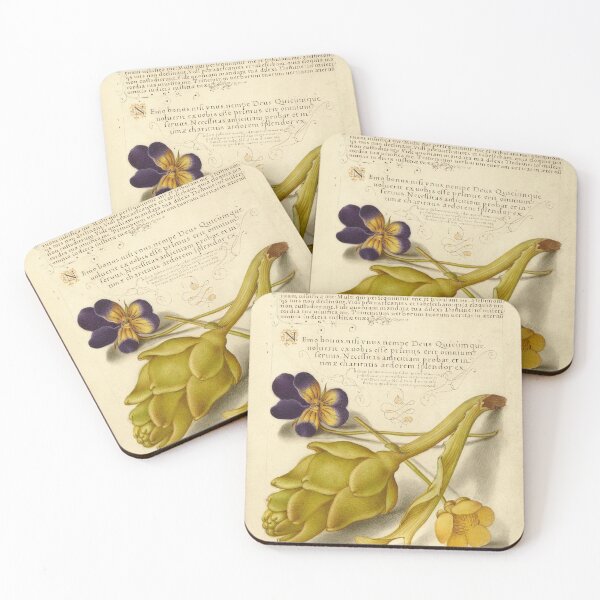Item preview, Naturalist Manuscript: Artichoke, Pansy, and Calligraphy Illumination by Joris Hoefnagel designed and sold by Naturalist Prints.
