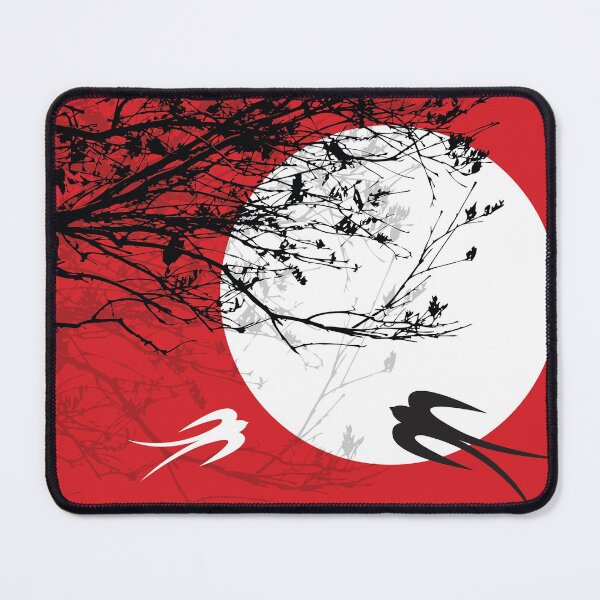 Item preview, Oriental Swallows And Black Silhouette Branches In Moonlight On Red © fatfatin  designed and sold by fatfatin.