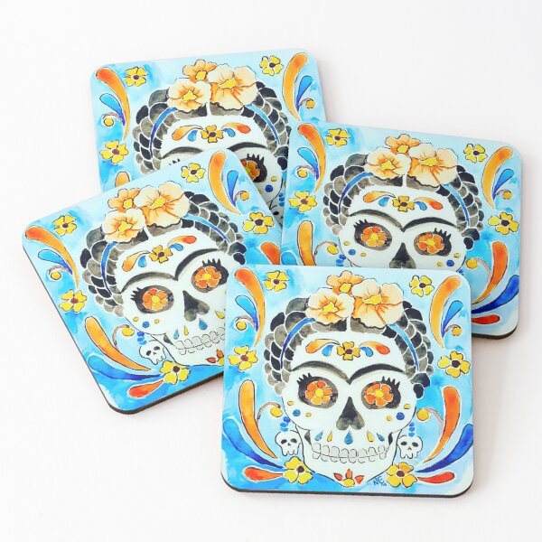 Item preview, Frida Kahlo Sugar Skull Watercolor designed and sold by AzulejaRD.