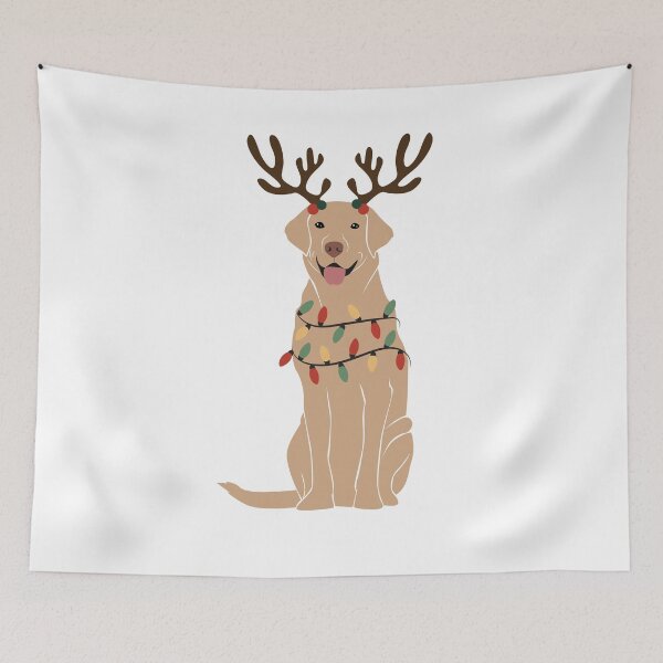 Item preview, Christmas Labrador Wearing Antlers with Festive Lights designed and sold by DeonaMacLeod.