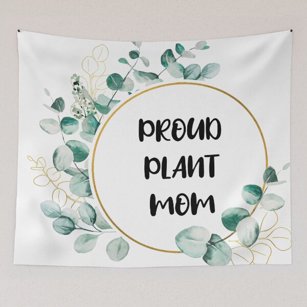 Item preview, Proud plant mom aesthetic black typography with winter green leaves detail designed and sold by Deegital18.