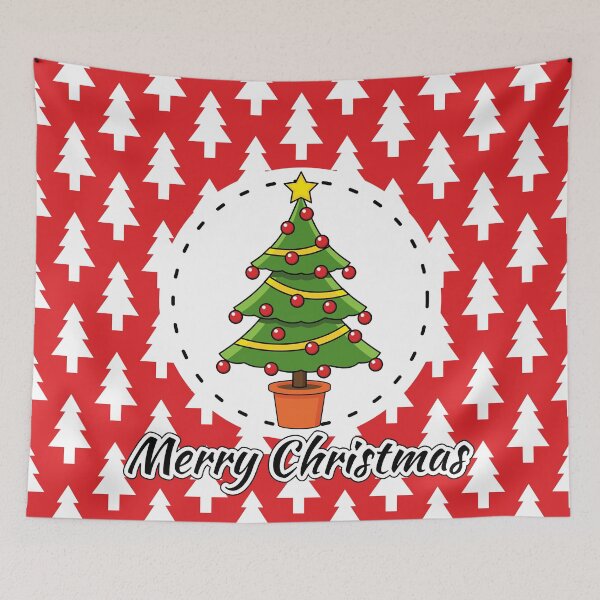 Item preview, Christmas Tree on Red White Pines Pattern - Merry Xmas designed and sold by BirdAtWork.