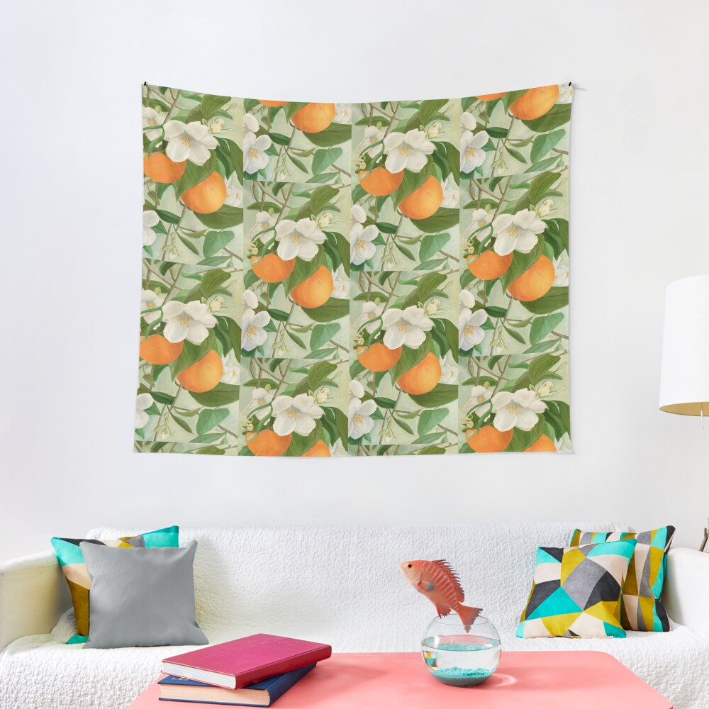 Discover Branch Of Orange Tree In Bloom Tapestry
