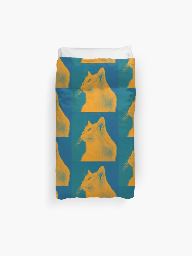 Blue And Yellow Cat Duvet Cover By Katerinageorgio Redbubble