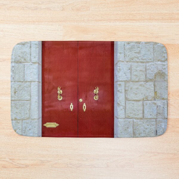 Item preview, Red wooden door with golden vintage knockers designed and sold by lena-maximova.